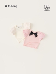 Áo cho bé gái gắn nơ xinh xắn M.bang chất vải cotton, Áo bé gái cộc tay Mbang chất cotton điệu đà