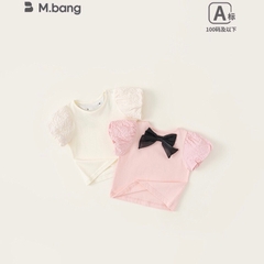 Áo cho bé gái gắn nơ xinh xắn M.bang chất vải cotton, Áo bé gái cộc tay Mbang chất cotton điệu đà