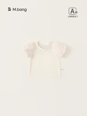 Áo cho bé gái gắn nơ xinh xắn M.bang chất vải cotton, Áo bé gái cộc tay Mbang chất cotton điệu đà