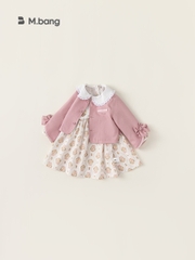 Set váy bé gái Mbang hàng thiết kế tay gắn nơ xinh xắn. Set váy cho bé Mbang