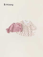 Set váy bé gái Mbang hàng thiết kế tay gắn nơ xinh xắn. Set váy cho bé Mbang