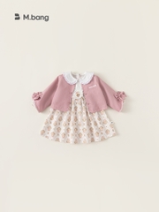 Set váy bé gái Mbang hàng thiết kế tay gắn nơ xinh xắn. Set váy cho bé Mbang