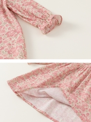 Set váy kèm áo len cho bé gái dài tay thu đông Mbang màu hồng xinh xắn, set váy cho bé gái Mbang hàng cổ hoa xinh xắn