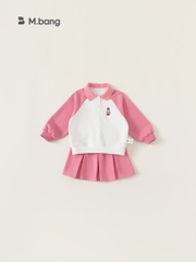 Set áo dài tay phối chân váy xếp ly chất cotton mềm mịn, phong cách Hàn Quốc M.bang cho bé gái
