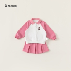 Set áo dài tay phối chân váy xếp ly chất cotton mềm mịn, phong cách Hàn Quốc M.bang cho bé gái