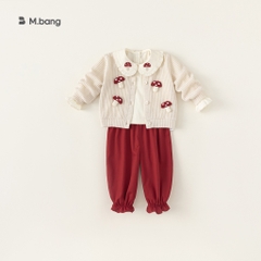 Bộ quần áo bé gái Mbang 3 chi tiết thu đông xinh xắn phong cách. Bộ quần áo bé gái Mbang kèm áo khoác len xinh xắn