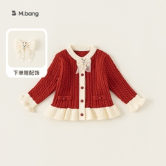 Áo len cài cúc bé gái Mbang siêu dày ấm thiết kế xinh xắn. Áo len cho bé gái Mbang ống loe xinh xắn