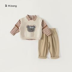 Set quần áo dài tay kem gile bé trai 3 chi tiết Mbang hàng thiết kế. Set quần áo thu đông bé trai MBang kèm áo gile