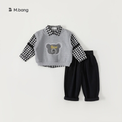 Set quần áo dài tay kem gile bé trai 3 chi tiết Mbang hàng thiết kế. Set quần áo thu đông bé trai MBang kèm áo gile