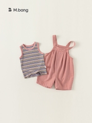 Set yếm áo bé gái Mbang màu hồng xinh xắn hàng thiết kế chất đẹp, Set yếm Mbang cho bé đi chơi đi học