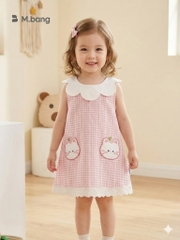 Váy bé gái M.bang dáng chữ A cổ sen họa tiết kẻ caro gingham hồng dễ thương cho bé từ 8 tháng đến 5 tuổi