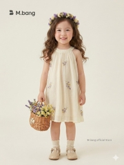 Váy Bé Gái Cổ Yếm Thêu Hoa Nhí M.bang Đầm Vintage Cho Bé Chất Muslin Cao Cấp Mềm Mại Đi Chơi Đi Học