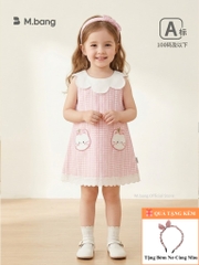 Váy bé gái M.bang dáng chữ A cổ sen họa tiết kẻ caro gingham hồng dễ thương cho bé từ 8 tháng đến 5 tuổi