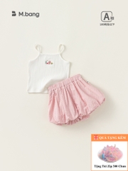 Set Bộ Bé Gái M.bang Áo Hai Dây Trắng Thêu Thỏ Và Quần Đùi Bí Hồng Pastel Đồ Bộ Mùa Hè Cho Bé