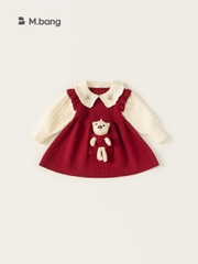 Váy len bé gái Mbang kèm gấu nhỏ dễ thương, Váy len bé gái Mbang kèm gấu siêu cute