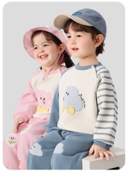 Bộ quần áo nỉ cao cấp CUTEPANDA'S cho bé trai bé gái họa tiết hoạt hình thêu nổi kiểu dáng Hàn Quốc siêu đáng yêu