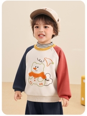 Bộ Nỉ Bông Phối Màu Hình Gấu CUTEPANDA'S Dài Tay Cho Bé Trai Bé Gái Phong Cách Hàn Quốc