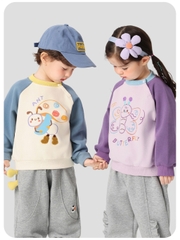 Áo Sweater Nỉ Bông Dài Tay CUTEPANDA'S Cho Bé Trai Bé Gái Phối Màu Tay Raglan Họa Tiết Dễ Thương