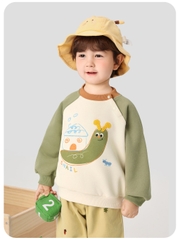 Áo Sweater Nỉ Bông Dài Tay CUTEPANDA'S Cho Bé Trai Bé Gái Phối Màu Tay Raglan Họa Tiết Dễ Thương
