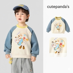 Áo Sweater Nỉ Bông Dài Tay CUTEPANDA'S Cho Bé Trai Bé Gái Phối Màu Tay Raglan Họa Tiết Dễ Thương