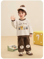 Áo nỉ bông cổ tròn CUTEPANDA'S họa tiết động vật "Nice Time" phong cách Hàn Quốc cho bé trai, bé gái