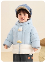 Áo khoác phao CUTEPANDA'S 3 lớp chần bông dày dặn, cúc cài hình cho bé trai, bé gái