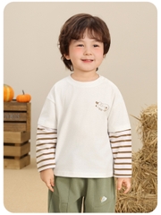 Áo phông dài tay phối sọc ngực thêu CUTEPANDA'S hình thú/khủng long siêu cute cho bé