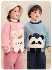 Bộ Quần Áo Nỉ Bông Hai Mặt CUTEPANDA'S Lót Lông Siêu Dày Dặn Giữ Ấm Mùa Đông Cho Bé Trai Bé Gái