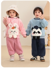 Bộ Quần Áo Nỉ Bông Hai Mặt CUTEPANDA'S Lót Lông Siêu Dày Dặn Giữ Ấm Mùa Đông Cho Bé Trai Bé Gái