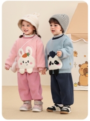 Bộ Quần Áo Nỉ Bông Hai Mặt CUTEPANDA'S Lót Lông Siêu Dày Dặn Giữ Ấm Mùa Đông Cho Bé Trai Bé Gái