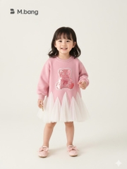 Váy Nỉ Cao Cấp Siêu Mềm Mịn Dày Ấm Màu Hồng Họa Tiết Gấu Kim Sa Kèm Chân Voan Xòe Dễ Thương M.bang cho bé gái