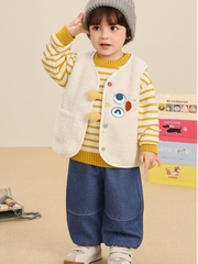 Áo gile lông cừu giữ ấm CUTEPANDA'S  cho bé trai bé gái họa tiết hoạt hình cúc sừng phong cách Hàn Quốc