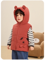 Áo Gile Phao Trẻ Em CUTEPANDA'S Lót Bông Dày Dặn Có Mũ Tai Gấu