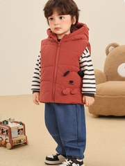 Áo Gile Phao Trẻ Em CUTEPANDA'S Lót Bông Dày Dặn Có Mũ Tai Gấu