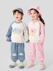 Bộ quần áo nỉ cao cấp CUTEPANDA'S cho bé trai bé gái họa tiết hoạt hình thêu nổi kiểu dáng Hàn Quốc siêu đáng yêu