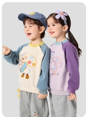 Áo Sweater Nỉ Bông Dài Tay CUTEPANDA'S Cho Bé Trai Bé Gái Phối Màu Tay Raglan Họa Tiết Dễ Thương