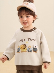 Áo nỉ bông cổ tròn CUTEPANDA'S họa tiết động vật "Nice Time" phong cách Hàn Quốc cho bé trai, bé gái