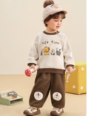 Áo nỉ bông cổ tròn CUTEPANDA'S họa tiết động vật "Nice Time" phong cách Hàn Quốc cho bé trai, bé gái