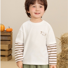Áo phông dài tay phối sọc ngực thêu CUTEPANDA'S hình thú/khủng long siêu cute cho bé