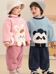 Bộ Quần Áo Nỉ Bông Hai Mặt CUTEPANDA'S Lót Lông Siêu Dày Dặn Giữ Ấm Mùa Đông Cho Bé Trai Bé Gái