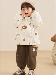 Áo khoác gió lót nỉ CUTEPANDA'S cho bé trai, bé gái chống nước, giữ nhiệt họa tiết gấu