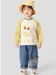 Áo Sweater Nỉ Bông Dài Tay CUTEPANDA'S Cho Bé Trai Bé Gái Phối Màu Tay Raglan Họa Tiết Dễ Thương
