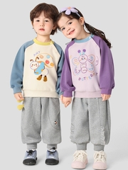 Áo Sweater Nỉ Bông Dài Tay CUTEPANDA'S Cho Bé Trai Bé Gái Phối Màu Tay Raglan Họa Tiết Dễ Thương