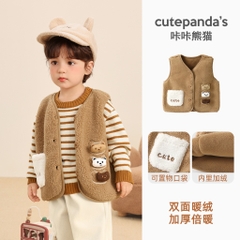 BST Áo gile lông cừu CUTEPANDA'S  cho bé trai, bé gái mềm mịn giữ ấm mùa đông hình khủng long 3D siêu cute