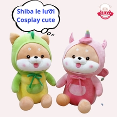 Gấu Bông Chó Shiba Cosplay Kỳ Lân Hồng Khủng Long Xanh SALOME, Thú Nhồi Bông Chó Cute