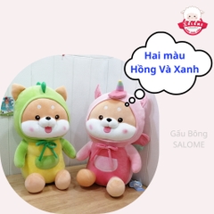 Gấu Bông Chó Shiba Cosplay Kỳ Lân Hồng Khủng Long Xanh SALOME, Thú Nhồi Bông Chó Cute