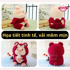 Gấu Bông Heo Cosplay Gấu Dâu Ôm Bình Sữa