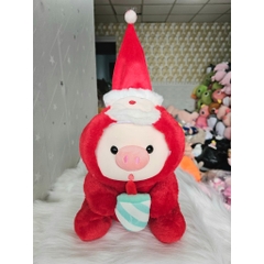 Gấu Bông Heo Ôm Bình Sữa Đội Nón Ông Gìa Noel Size 30cm