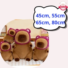 Gấu Bông Capybara Đeo Nón Gấu Dâu