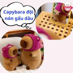 Gấu Bông Capybara Đeo Nón Gấu Dâu